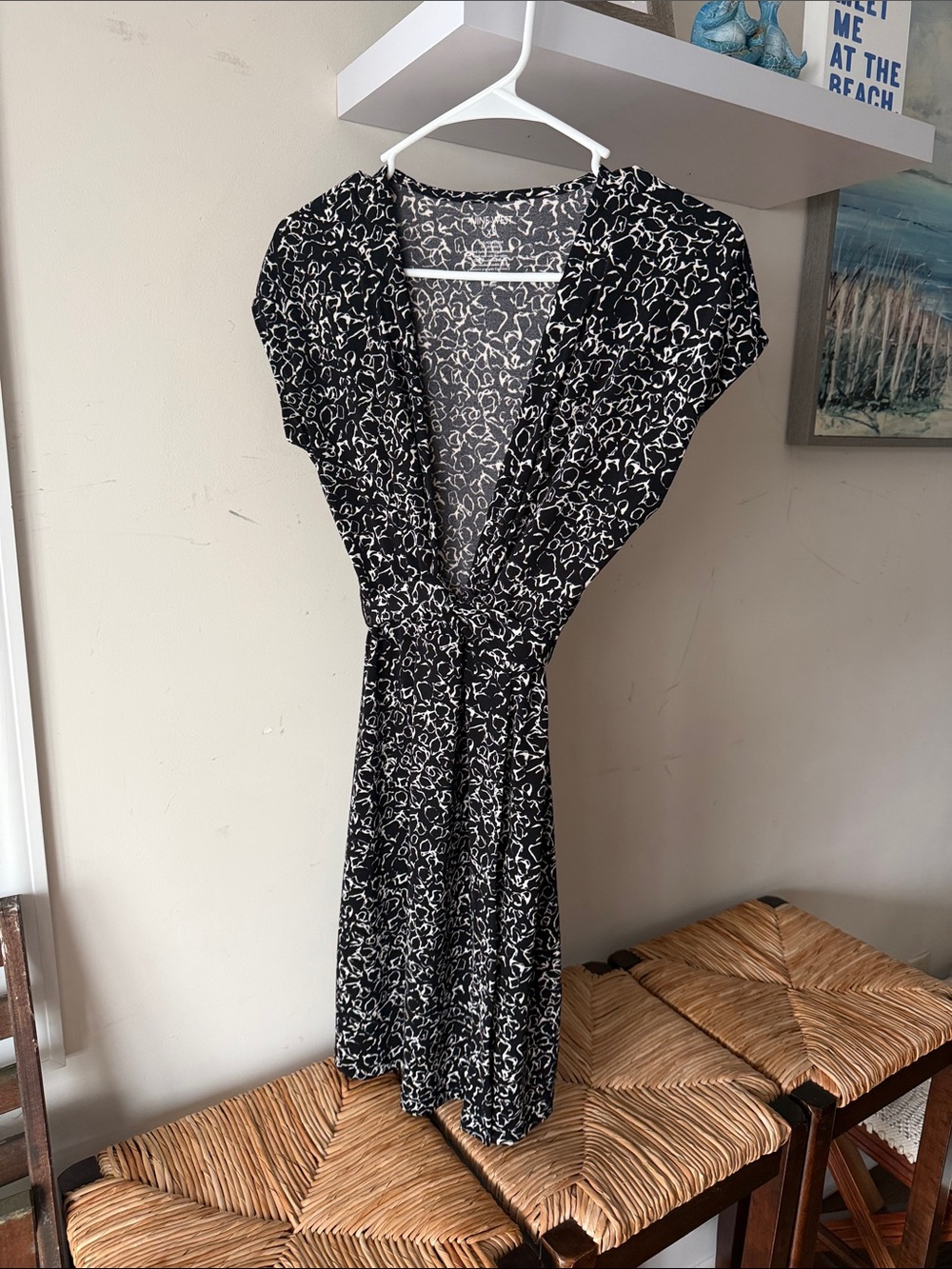 Nine West Black and White Printed Wrap Dress